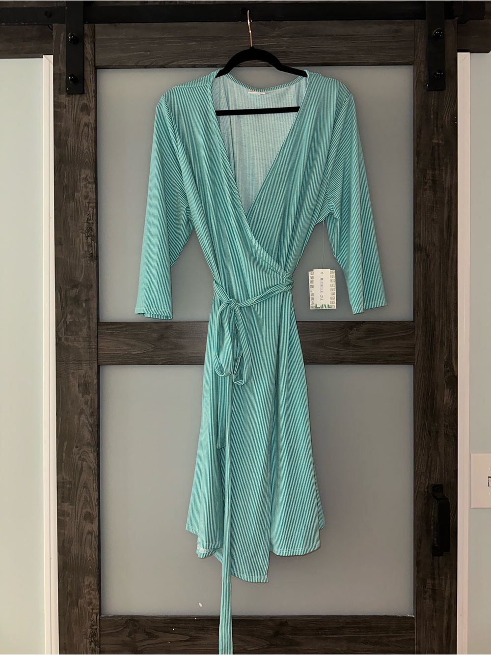 LuLaRoe blue and off white Michelle Wrap dress